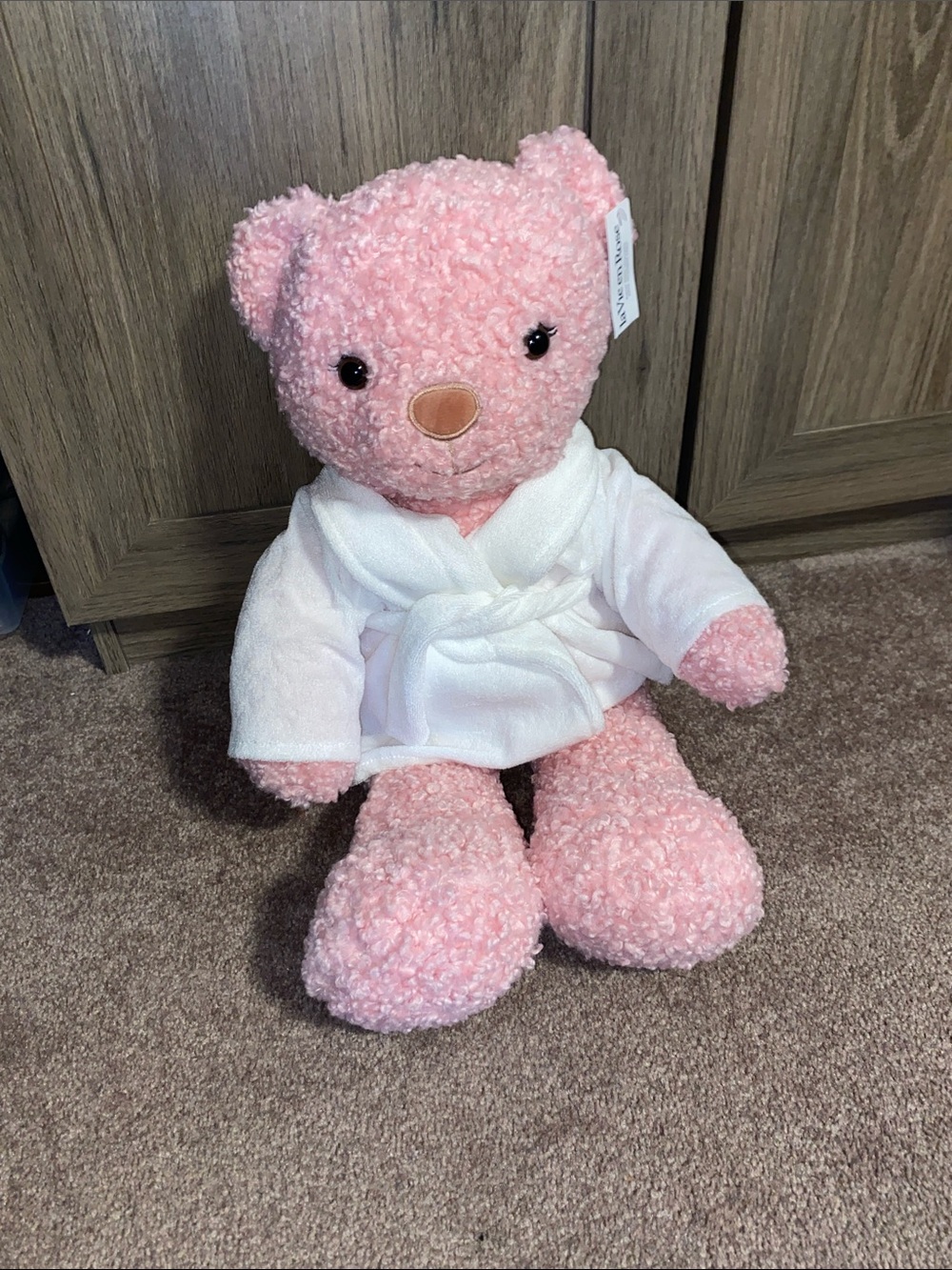 La Vie En Rose -Pink Plush Teddy Bear in White Robe